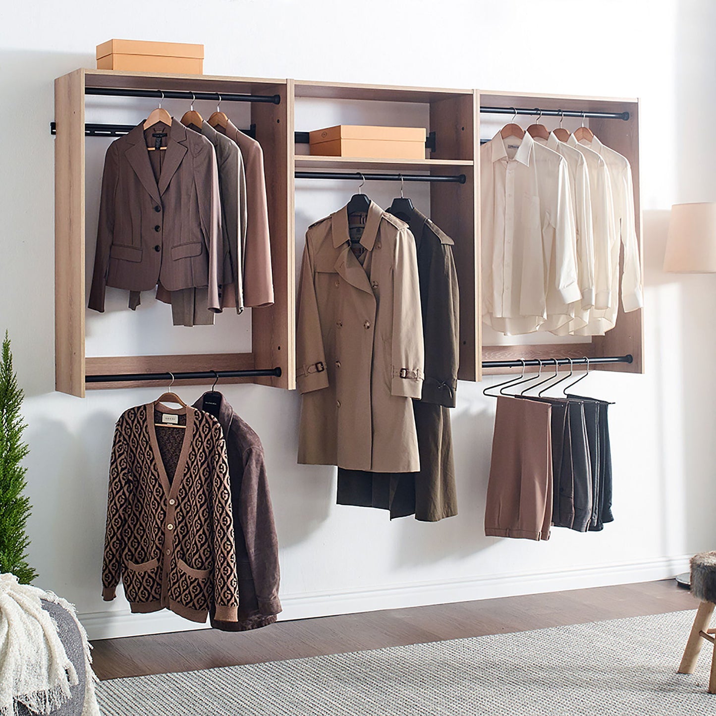 Devi - Wall Mounted Wood Closet System & Modular Design Daily Nest