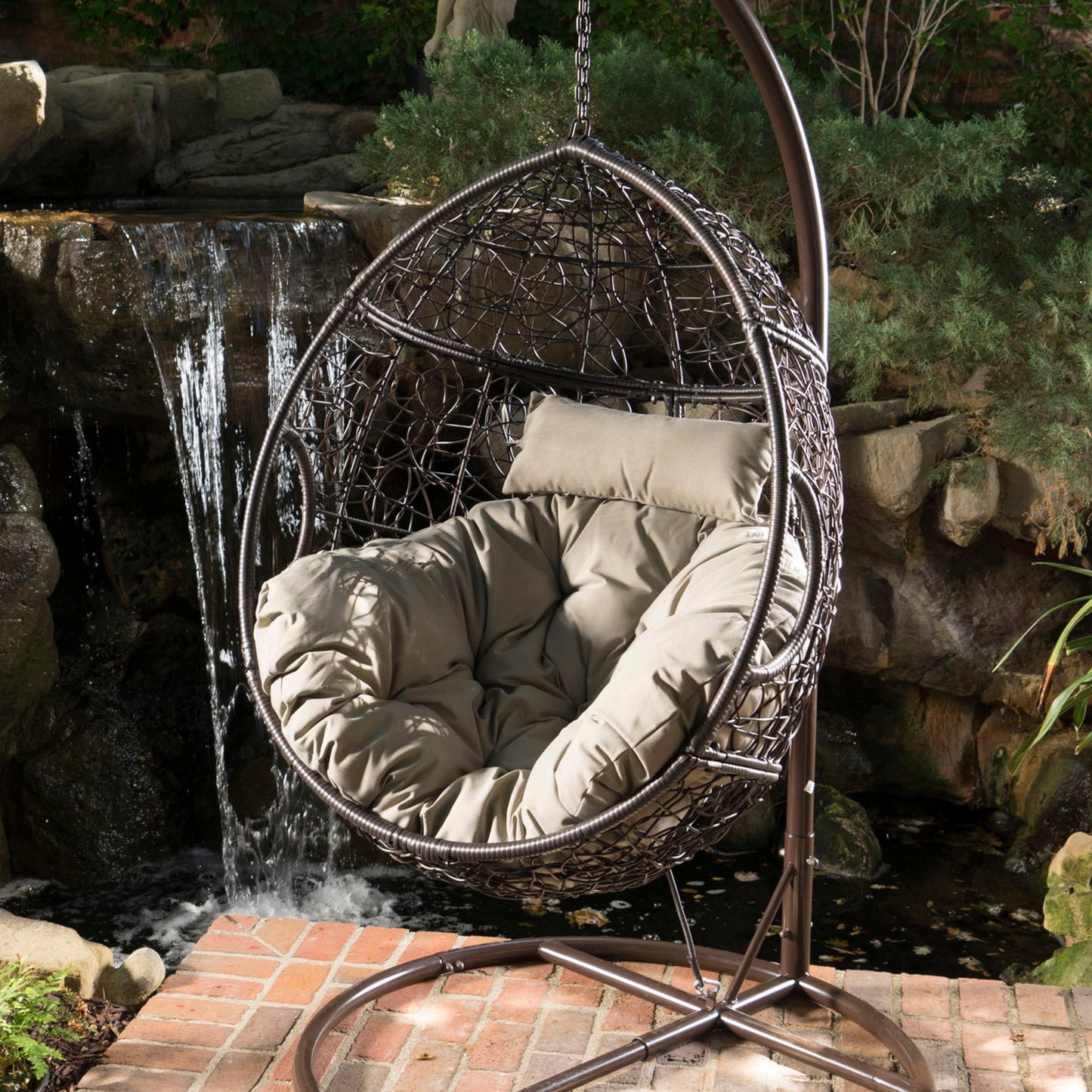 Kylie - Boho Style Hanging Basket Chair Rattan With Water Resistant Cushions Noble House