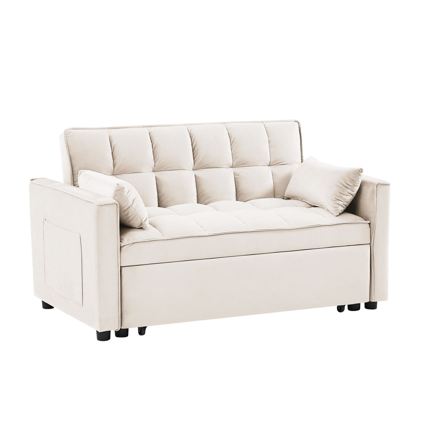 Modern Velvet Convertible Loveseat Futon Sofa With Pullout Bed, Reclining Backrest Home Essentials