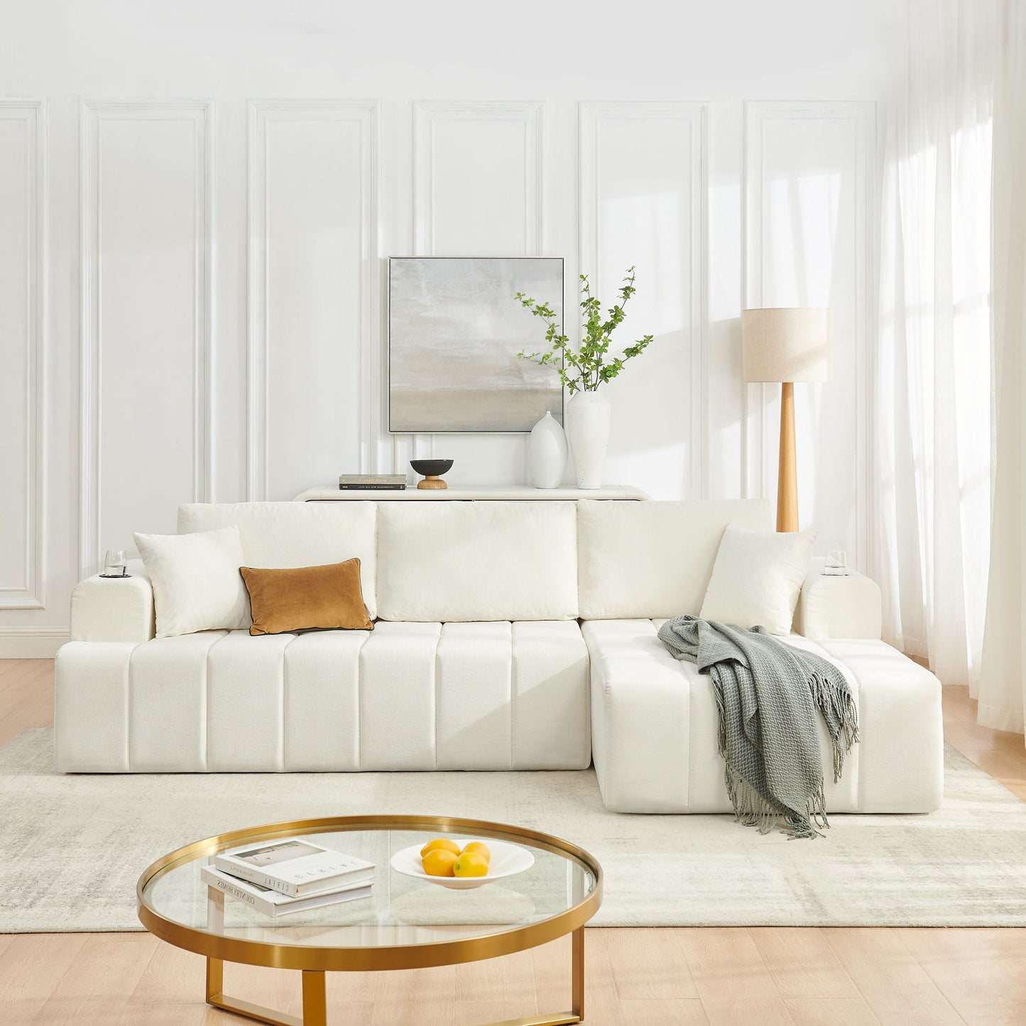 L - Shaped Sectional Sofa With Cup Holders & Side Pockets Home Essentials