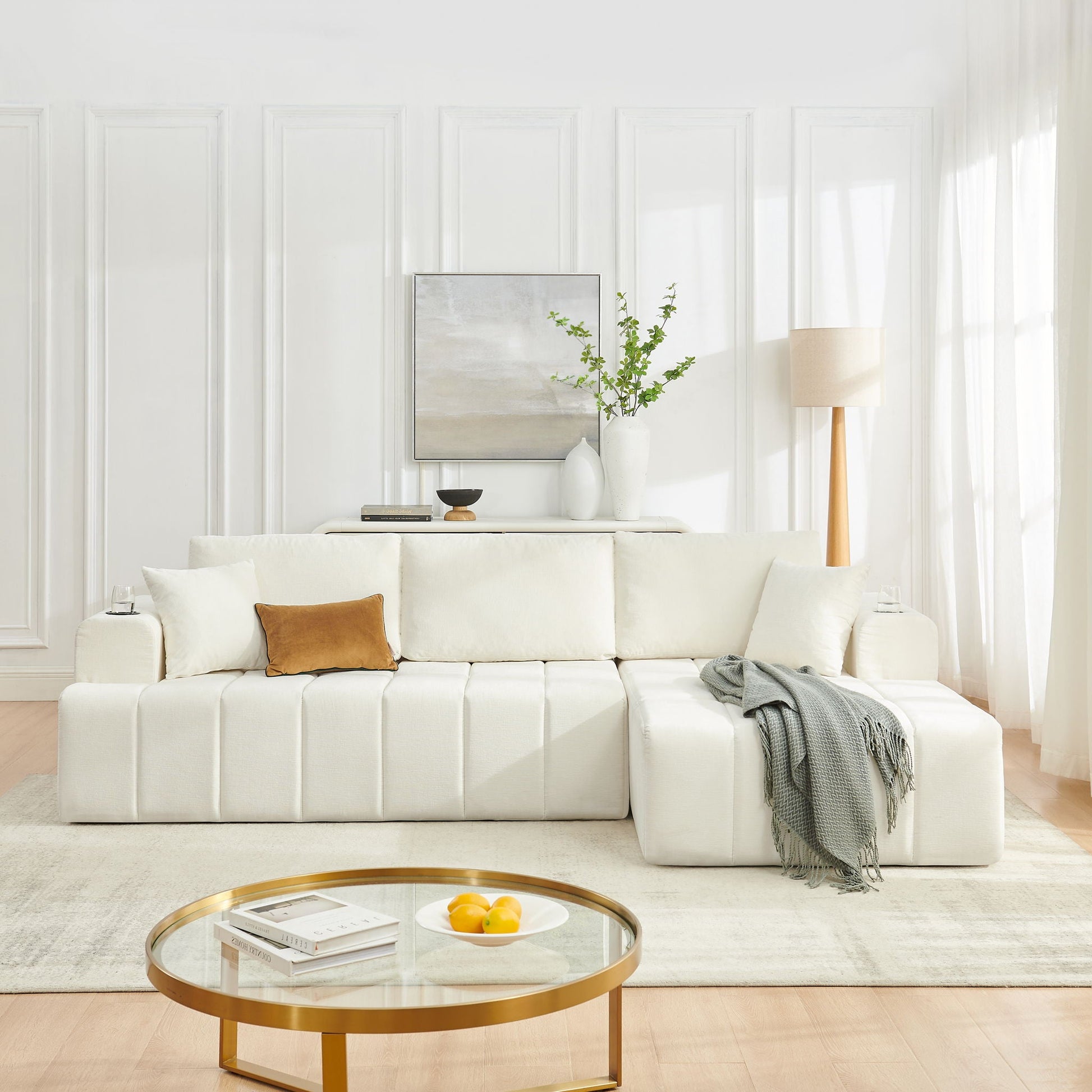L - Shaped Sectional Sofa With Cup Holders & Side Pockets Home Essentials