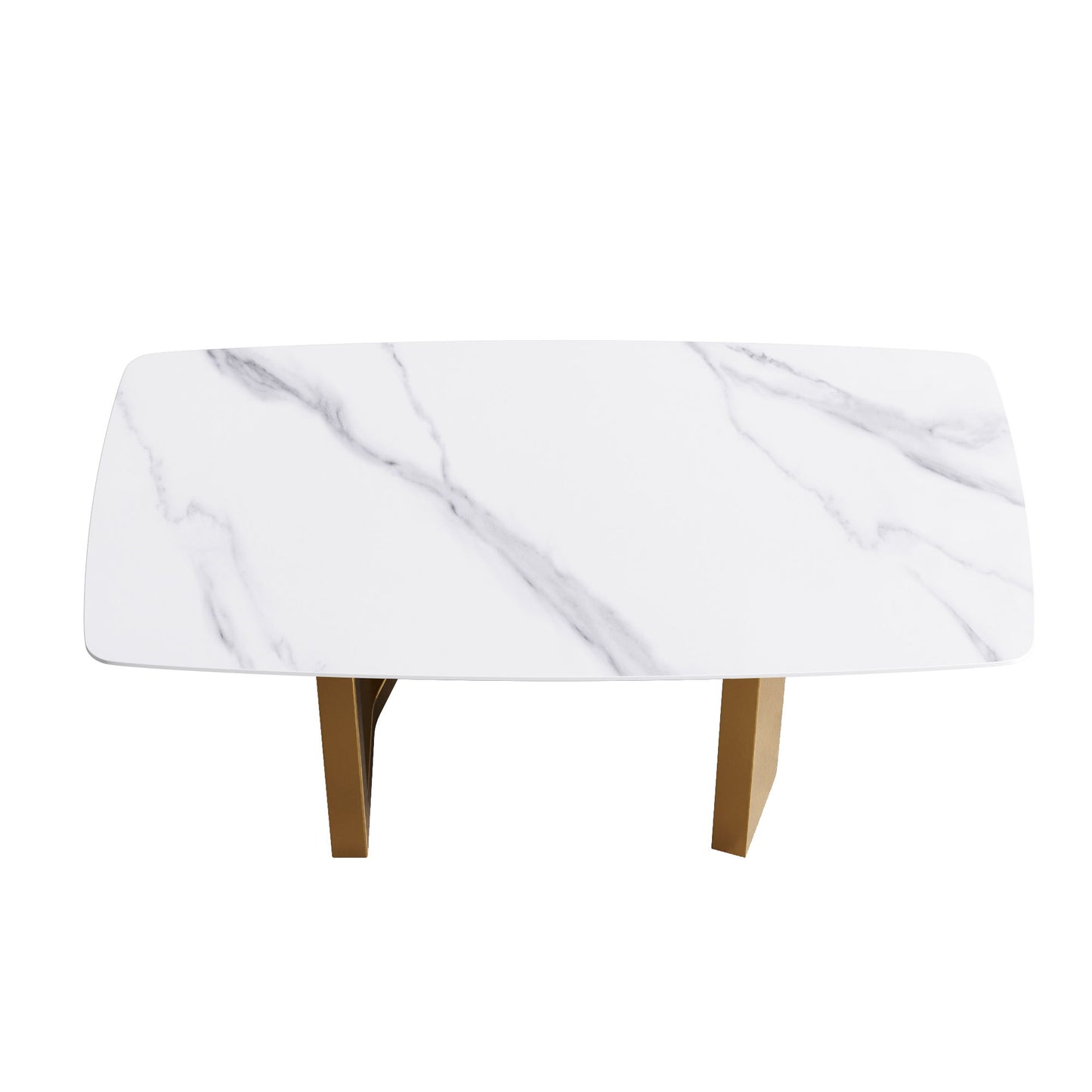 70.87" Modern Artificial Stone White Curved Metal Leg Dining Table - White / Gold