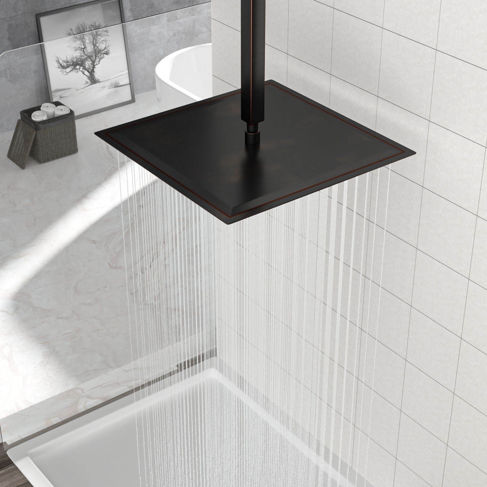16" Square Rainfall Shower Head Fixed Wall Mount With Full Body Coverage & Self Cleaning Silicone Nozzles Daily Nest