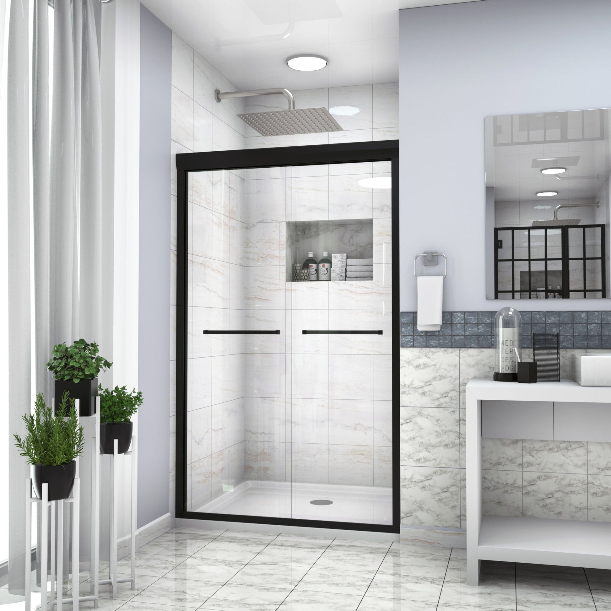 Modern Double Sliding Shower Enclosure, Tempered Glass Daily Nest