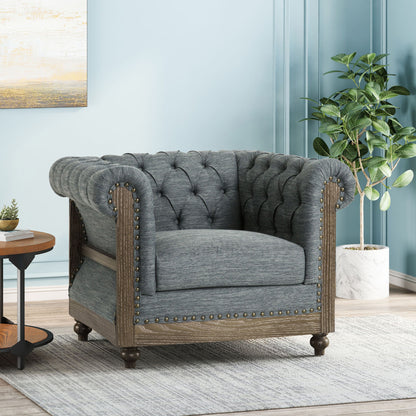 Fabric Upholstered Club Chair With Scrolled Tuxedo Arms Noble House