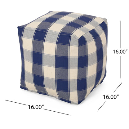 Connor - Checkered Square Pouf Ottoman And Floor Cushion - Ivory / Navy Home Essentials