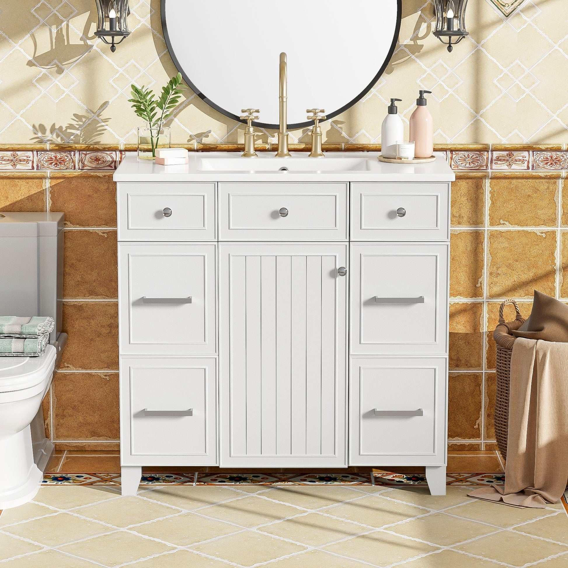 Bathroom Vanity With Ceramic Sink, Soft Close Doors, Adjustable Shelves Hearth and Haven