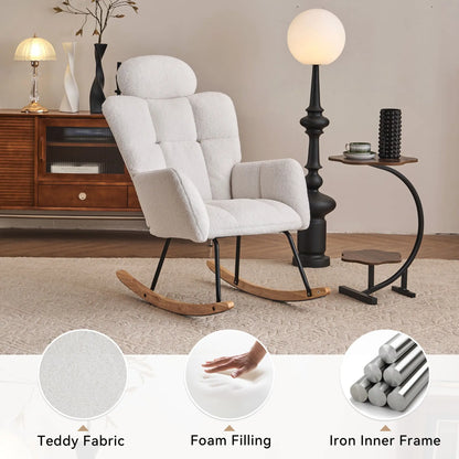 Contemporary Teddy Fabric Upholstered Nursery Rocking Glider Chair With High Backrest And Pillow Home Essentials