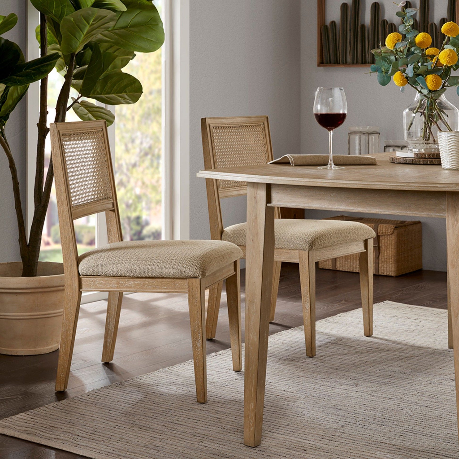Modern Armless Dining Chair With Cane Back (Set of 2) JLA