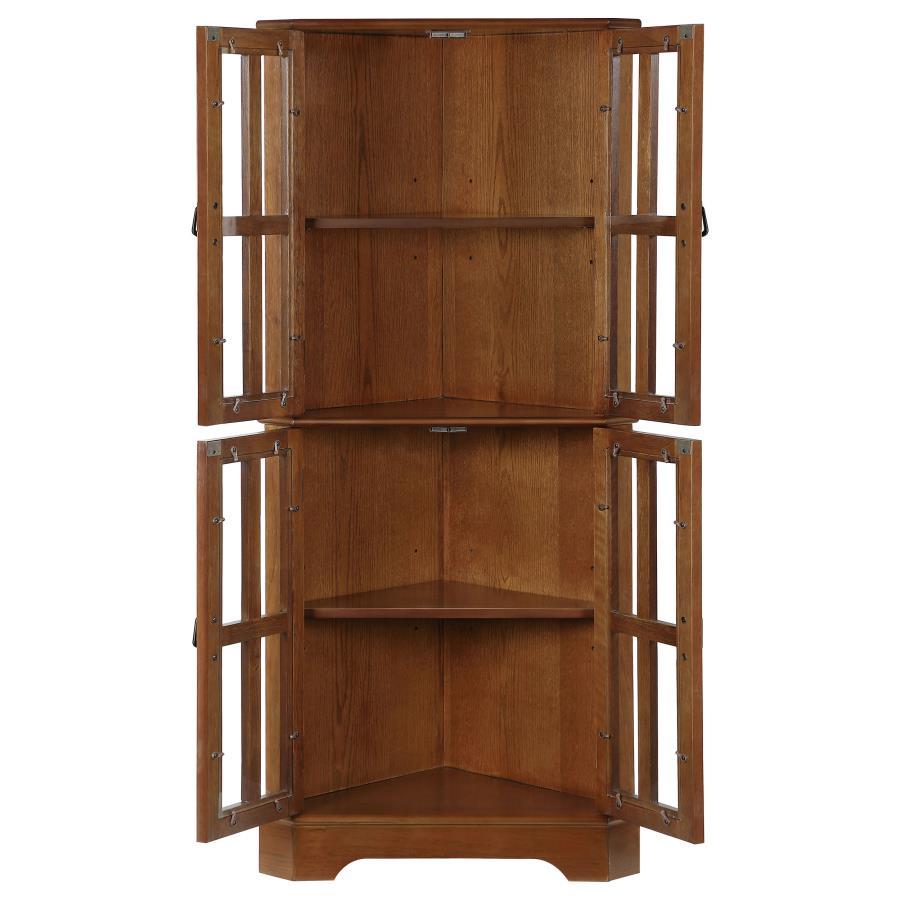 Coreosis - 4 Door Wood Corner Curio Cabinet - Golden Brown CoasterEveryday