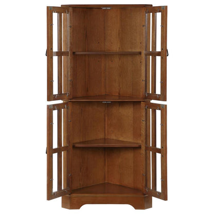 Coreosis - 4 Door Wood Corner Curio Cabinet - Golden Brown CoasterEveryday