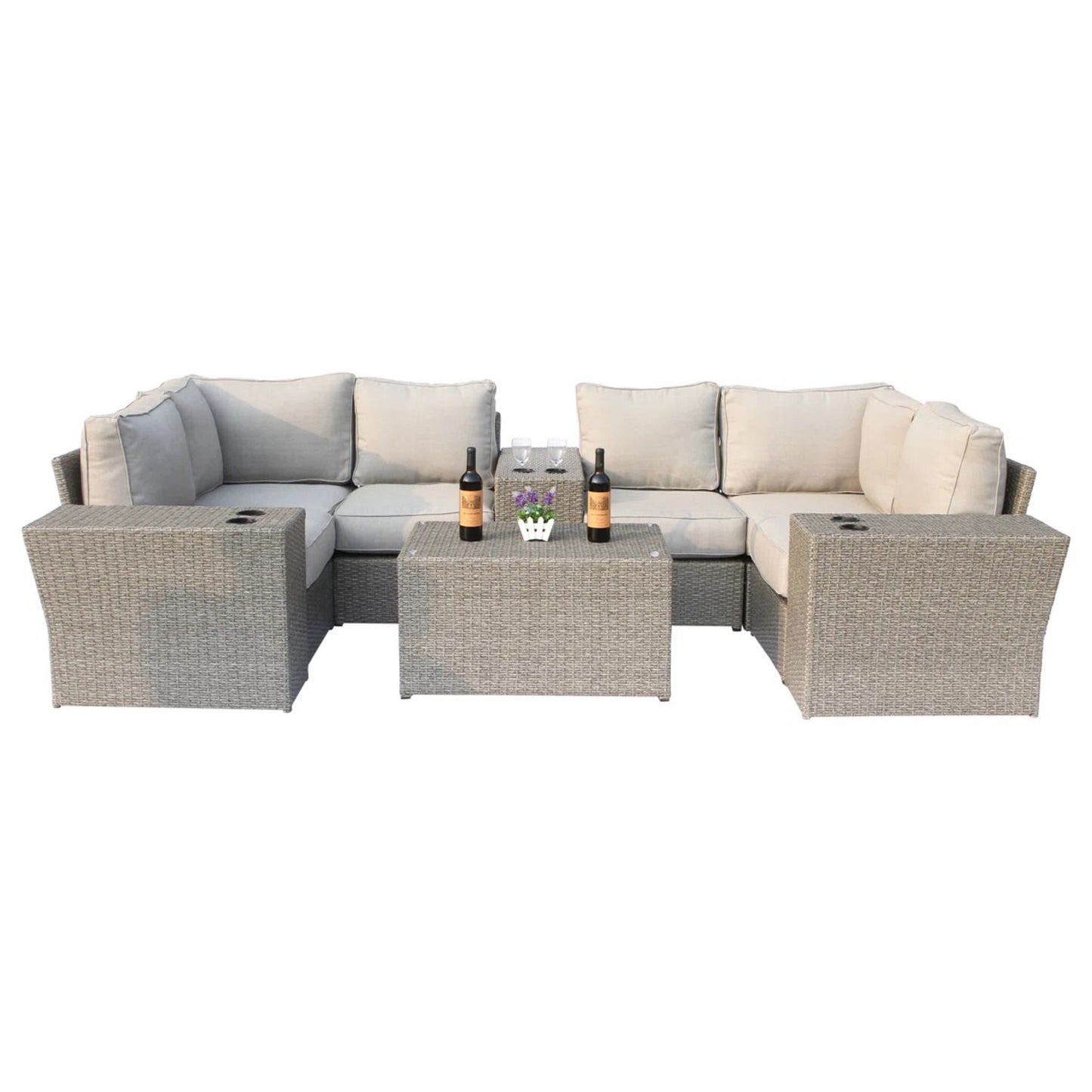 Wicker Outdoor Sectional With Weather Resistant Cushions And Table LSI Patio Furniture