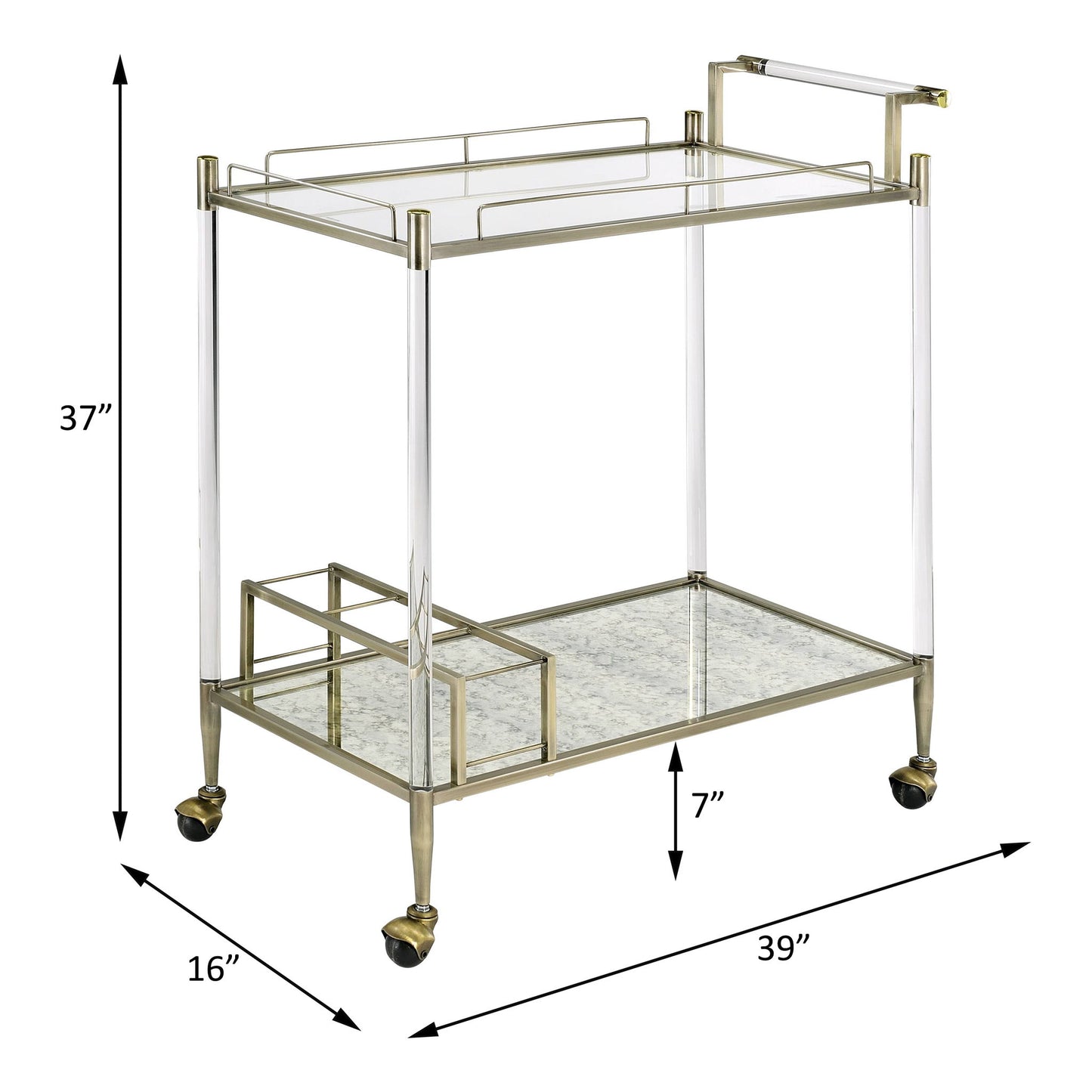 Cirro - Antique Mirror Wire Brass Serving Cart - Antique Brass / White Acme