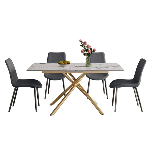 Modern Expandable Dining Table With Retractable Leaf With Chairs Home Essentials