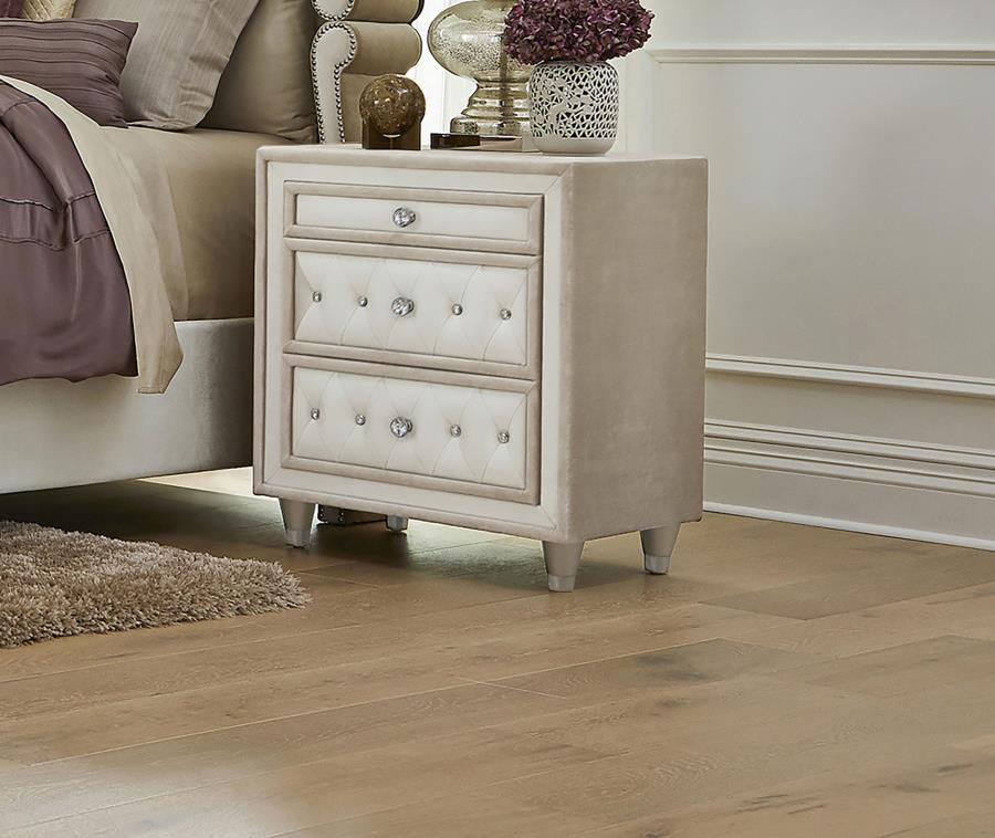 Antonella - Upholstered 3-Drawer Nightstand CoasterElevations