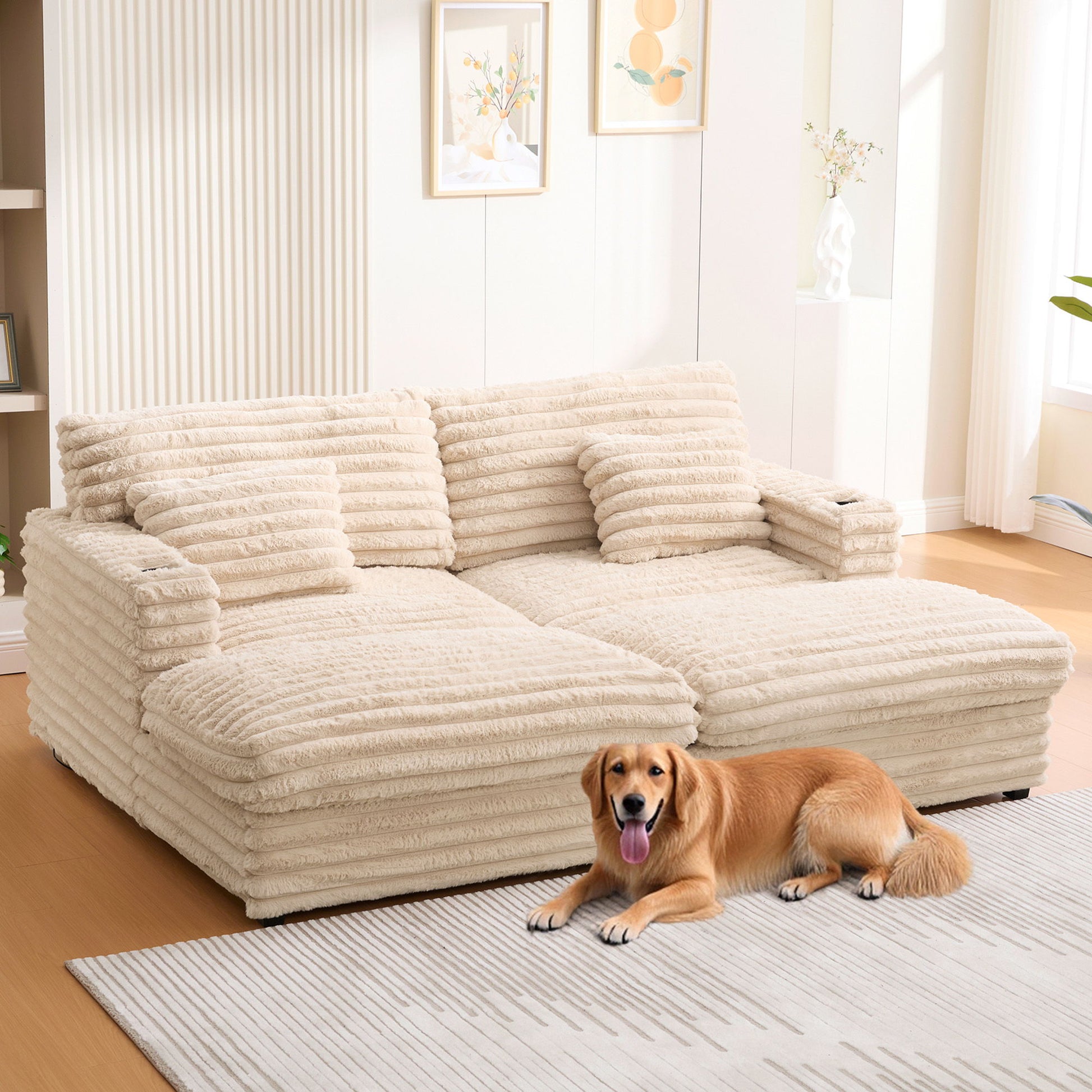 Oversized Double Chaise Lounge Sofa With USB Ports And Cup Holders Hearth and Haven
