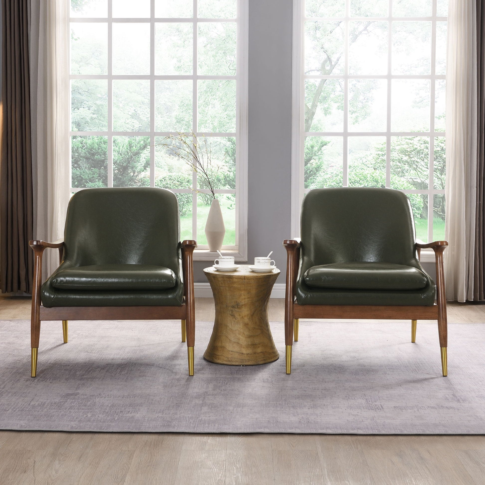 Mid - Century Accent Chair With Cushioned Seat, Brass Tipped Legs Noble House
