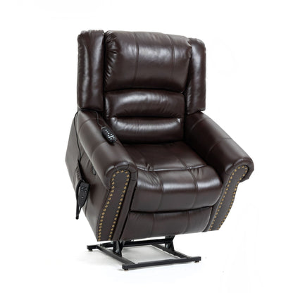Power Lift Recliner Chair Heat Massage Dual Motor Infinite Position With USB Ports - Antique Brown Home Essentials