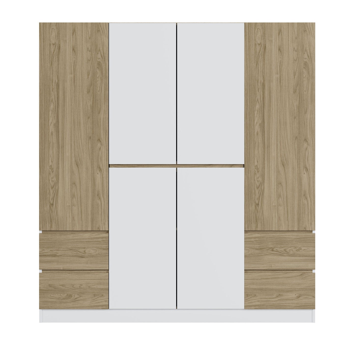 6 Doors Wardrobe Storage For Bedroom, With 4 Drawers - White / Nature