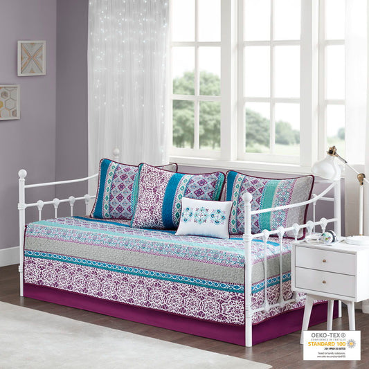 Joni - 6 Piece Boho Reversible Daybed Set - Purple