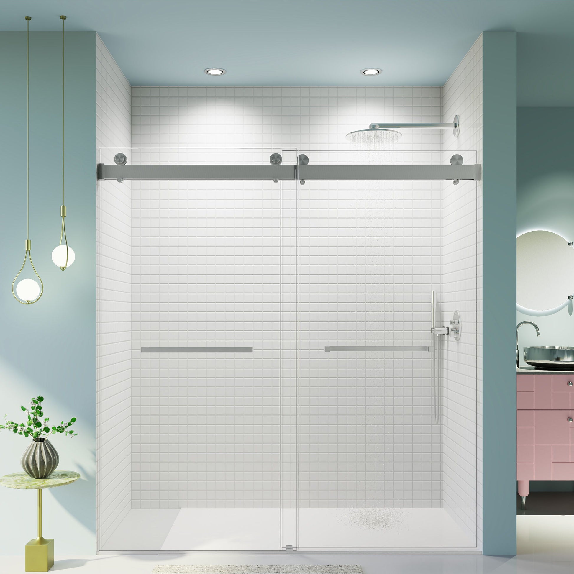 Frameless Double Sliding Soft-Close Shower Door, 3 / 8" (10Mm) Thick SGCC Tempered Glass Door, Matte Daily Nest