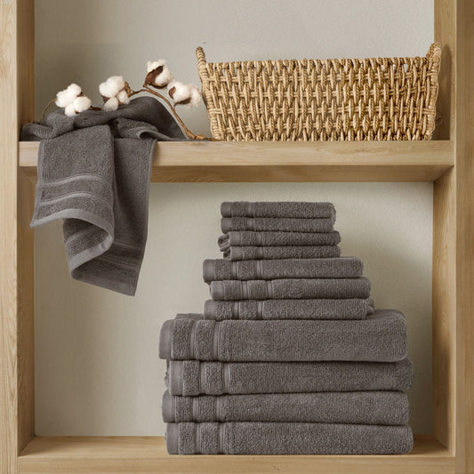 400GSM Essential Bundle Quick Dry 12 Piece Towel Set - Gray Super Listing
