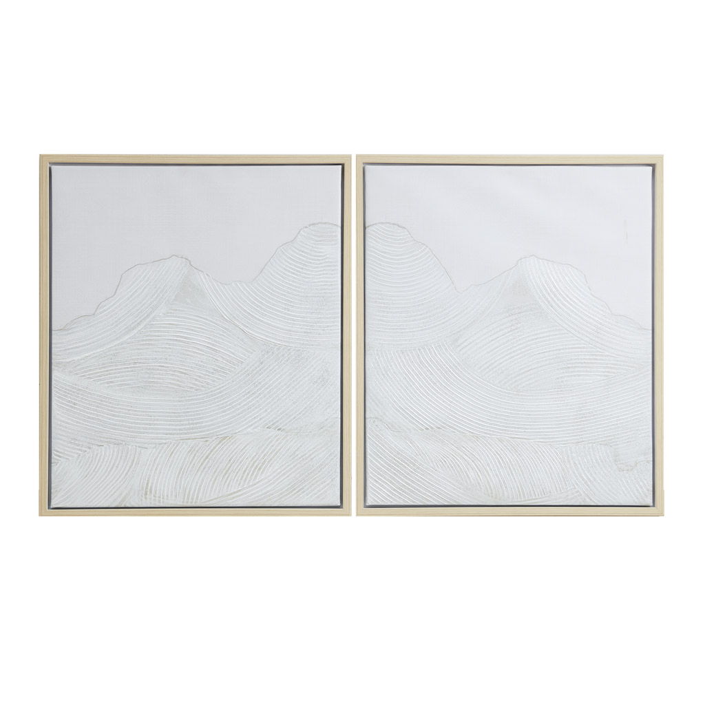 Desert Serenity - Hand Embellished Abstract 2-Piece Framed Canvas Wall Art Set - Ivory