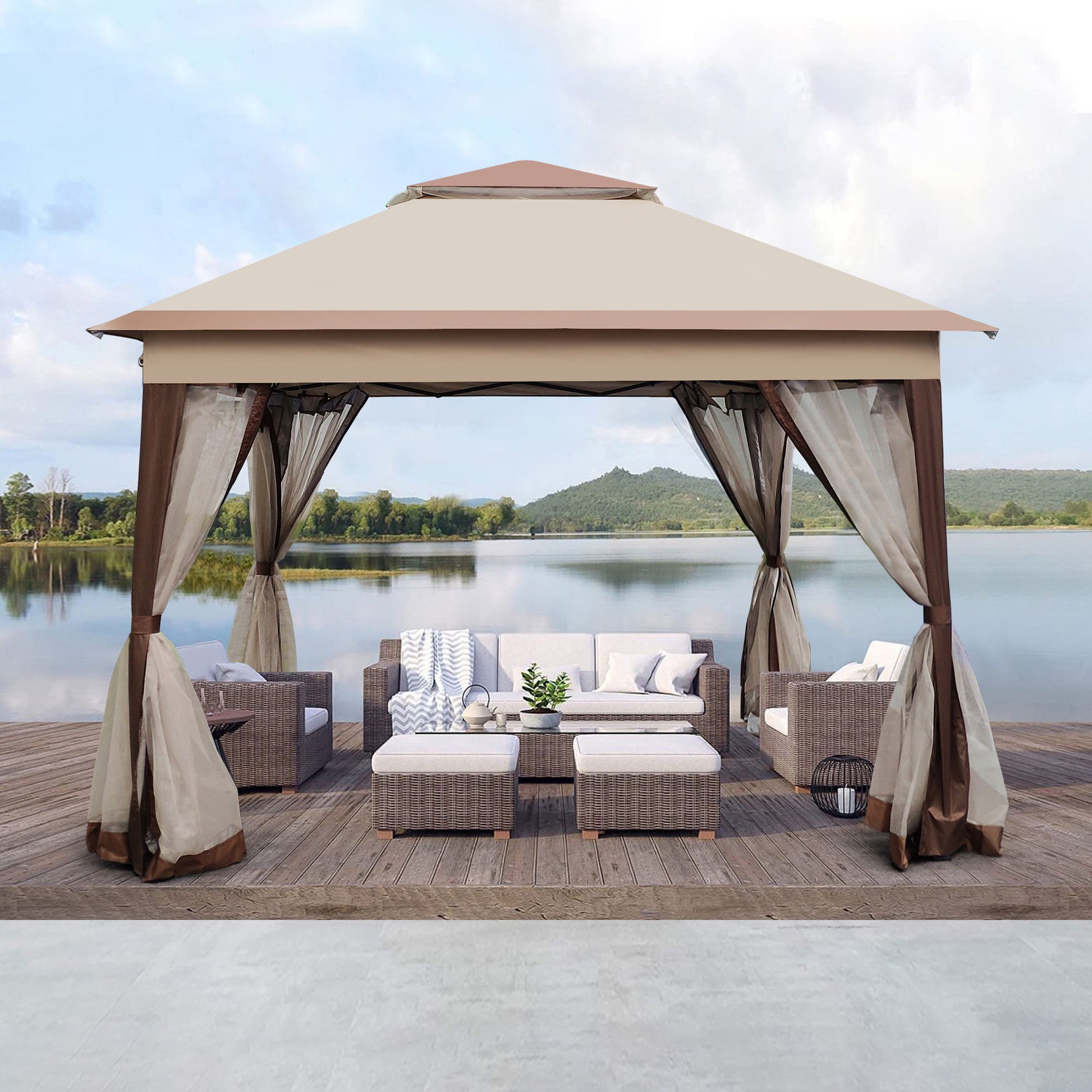 Outdoor Pop Up Gazebo Canopy With 2 Tier Soft Top And Removable Zipper Netting Home Essentials