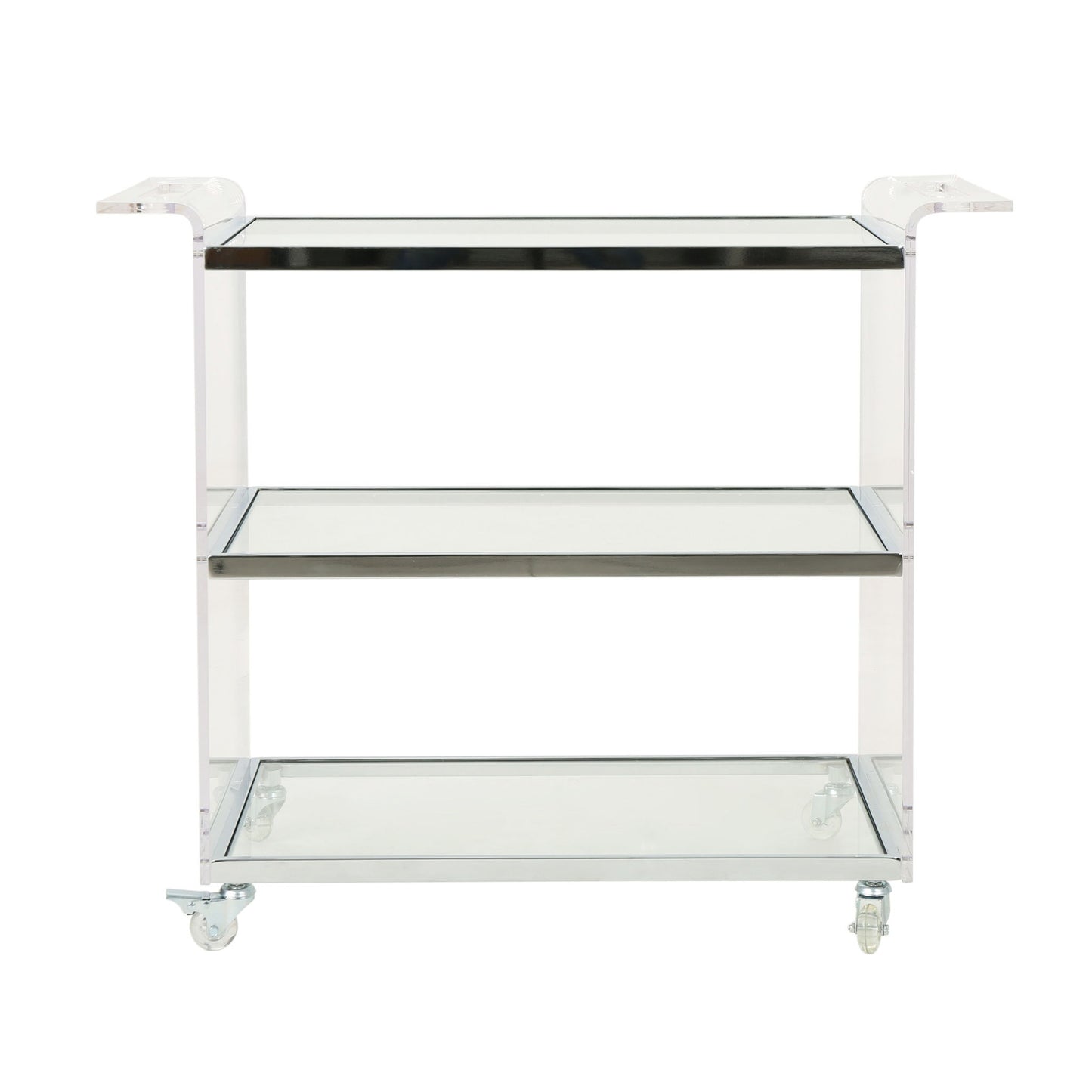 Elegant Acrylic Bar Cart With Tempered Glass Shelves And Rattan Metal Frame - Clear Noble House