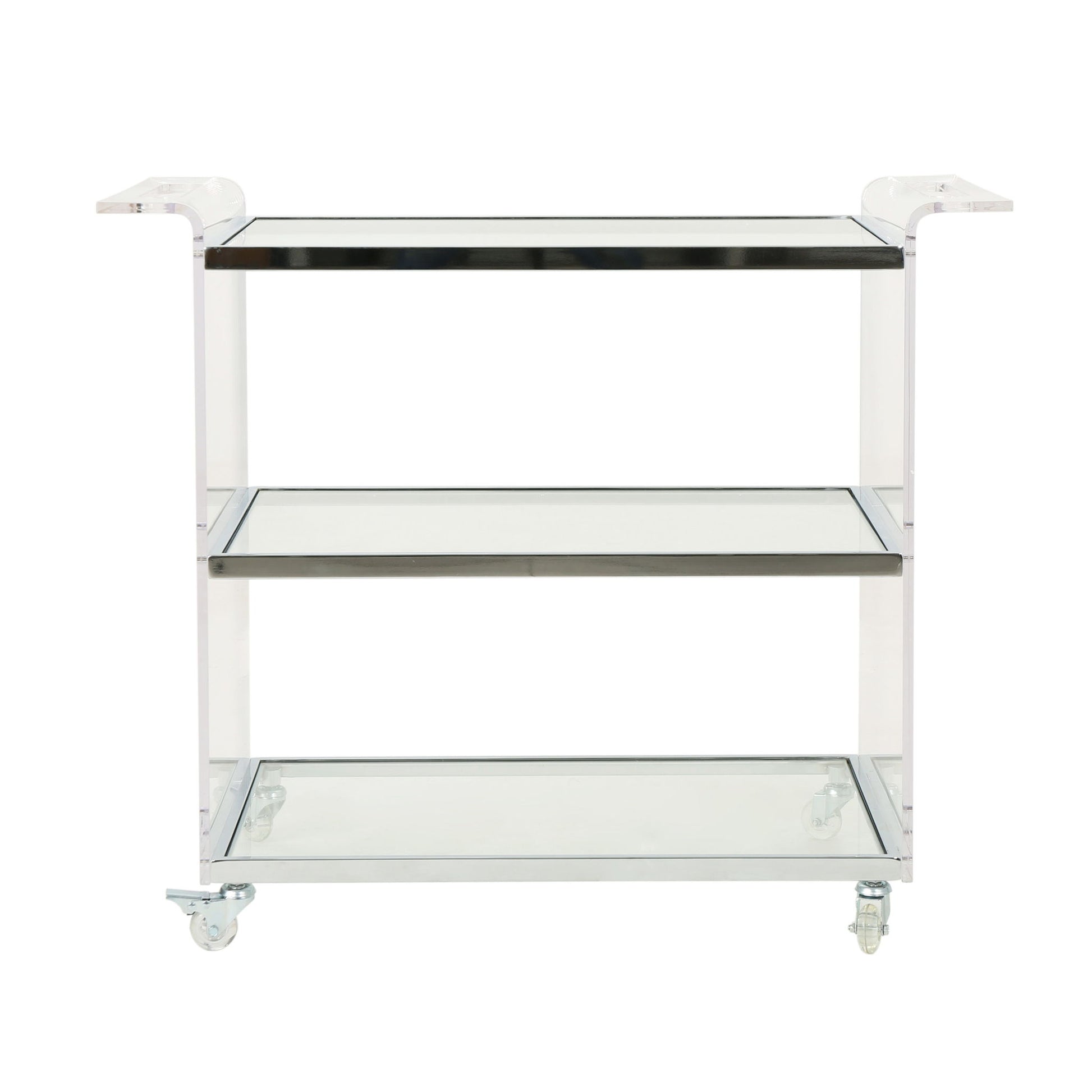Elegant Acrylic Bar Cart With Tempered Glass Shelves And Rattan Metal Frame - Clear Noble House