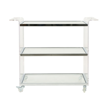 Elegant Acrylic Bar Cart With Tempered Glass Shelves And Rattan Metal Frame - Clear Noble House