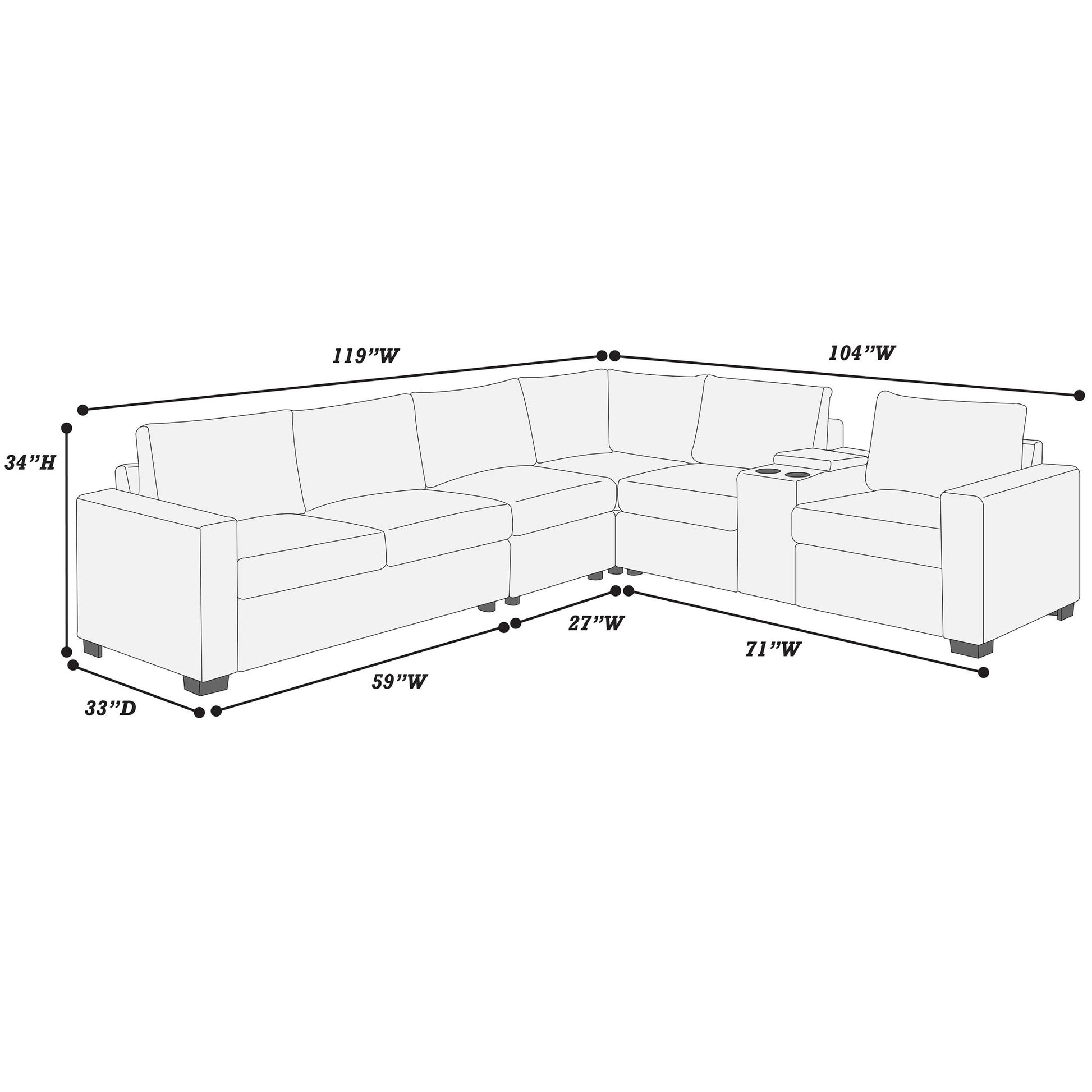 Modern Style L-Shape Sectional Set, USB Ports, Cup Holder Home Essentials