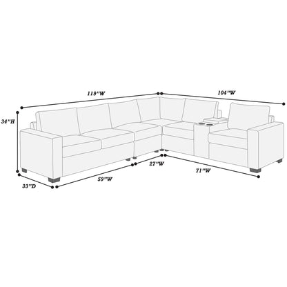 Modern Style L-Shape Sectional Set, USB Ports, Cup Holder Home Essentials