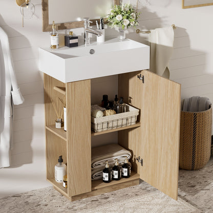 Bathroom Vanity With Sink, Freestanding Wood Grain Cabinet With Storage Hearth and Haven