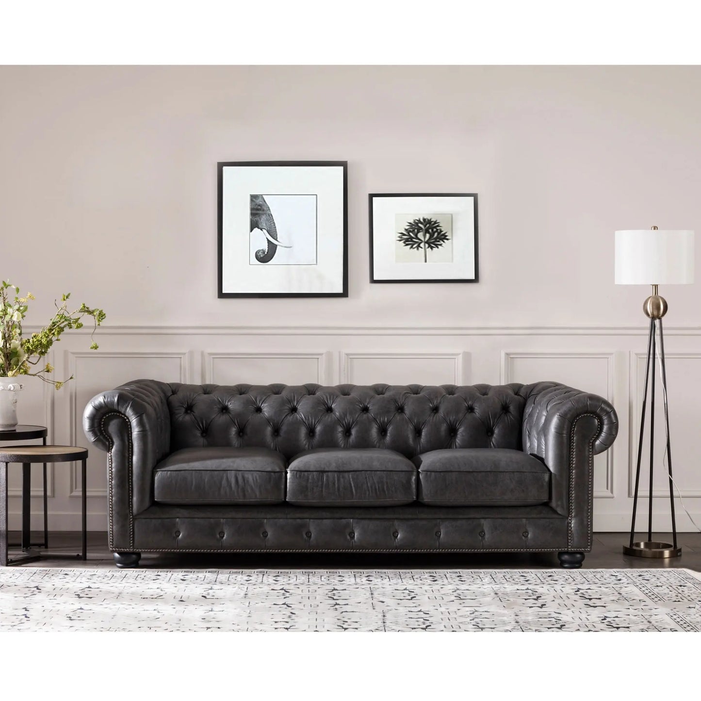 Traditional Tufted Leather Chesterfield Nailhead Sofa Nicelink