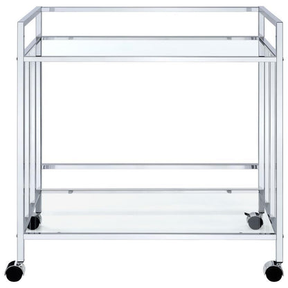 Cara - 2-tier Rectangular Glass Shelf Metal Bar Cart CoasterEssence