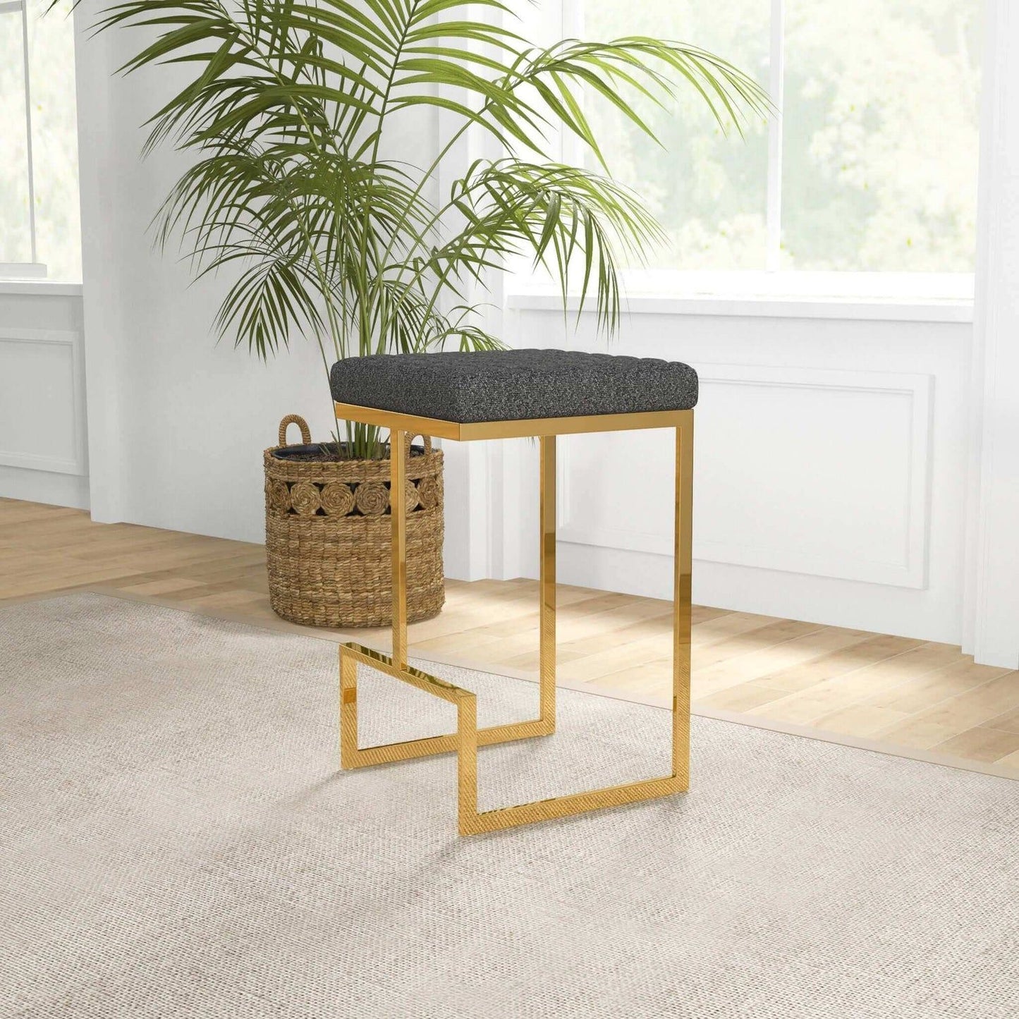 Joel - Mid Century Modern Luxury Upholstered Stool Ashcroft Furniture