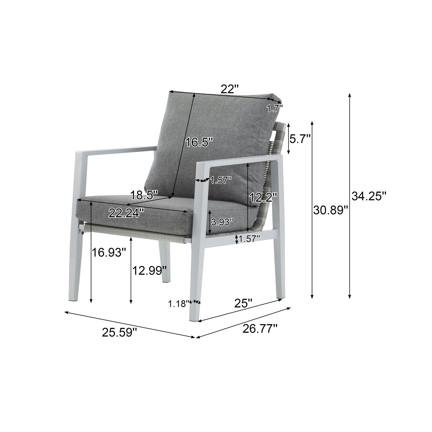 Modern Lounge Chair With Rope Accents And Cushions Noble House