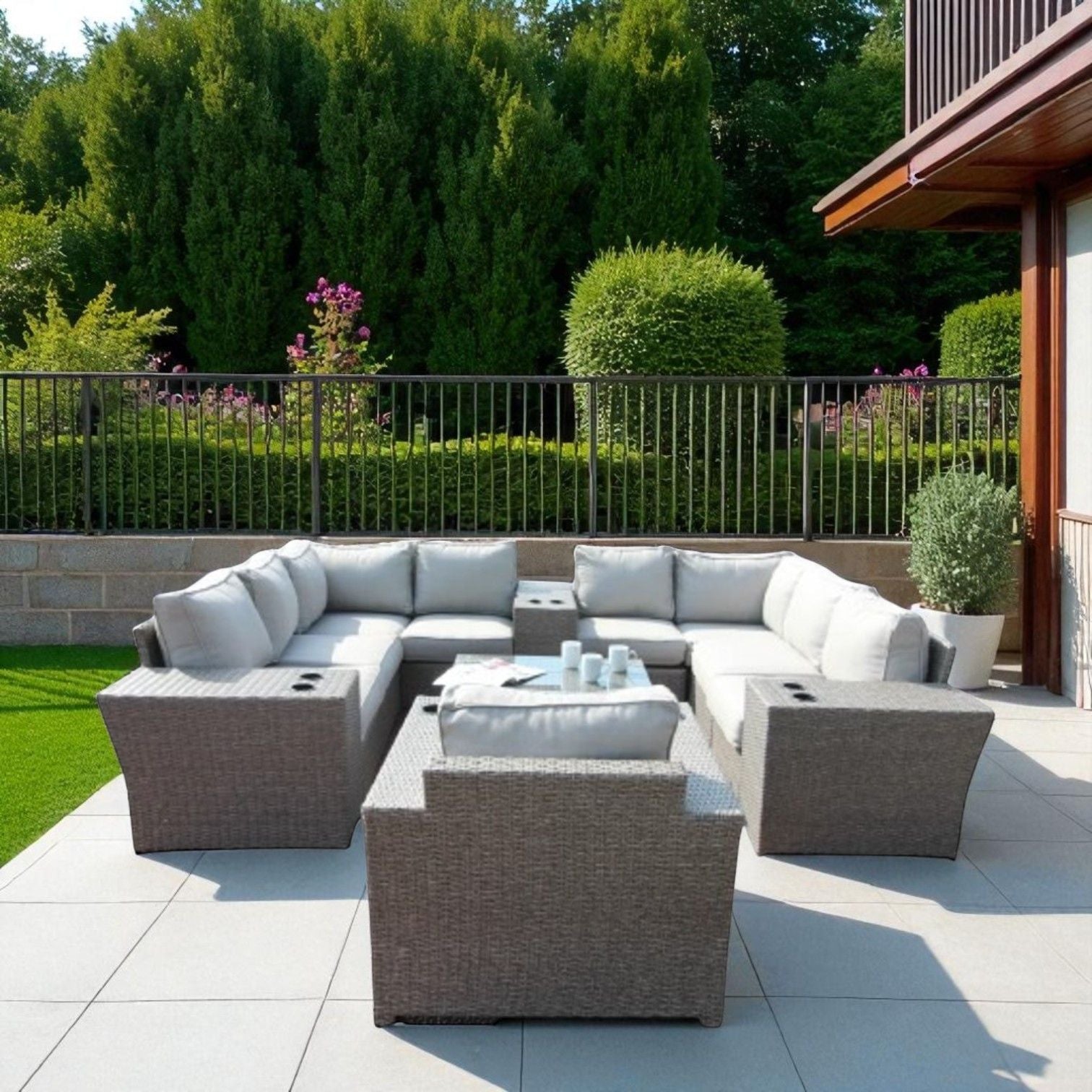 Outdoor Wicker Sectional With Weather Resistant Cushions And Table LSI Patio Furniture