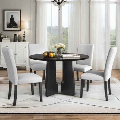 5 Piece Round Dining Table Set, Modern Dining Table And 4 Upholstered Chairs For Dining Room Hearth and Haven