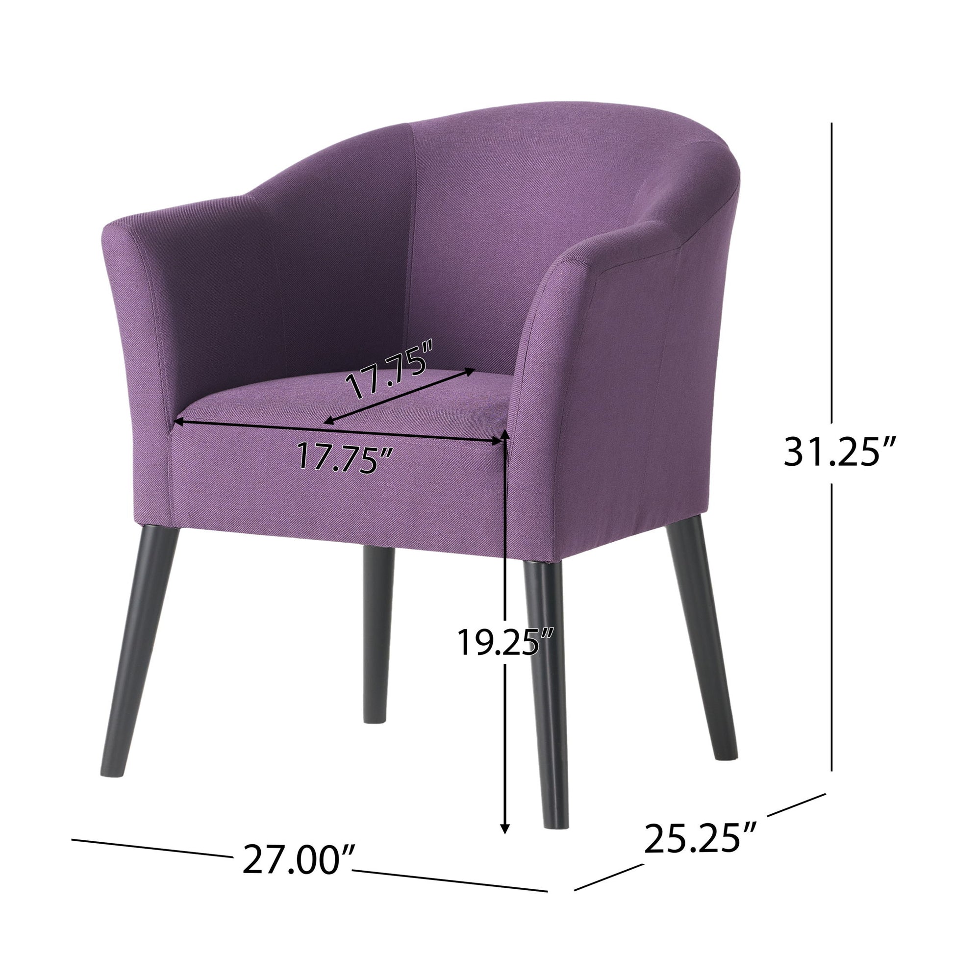 Fabric Arm Chair With Wooden Legs And Cushioned Seat - Plum Noble House