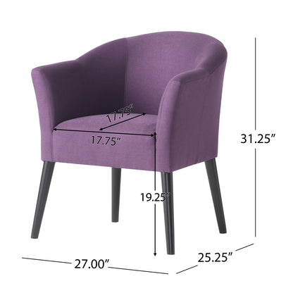 Fabric Arm Chair With Wooden Legs And Cushioned Seat - Plum Noble House