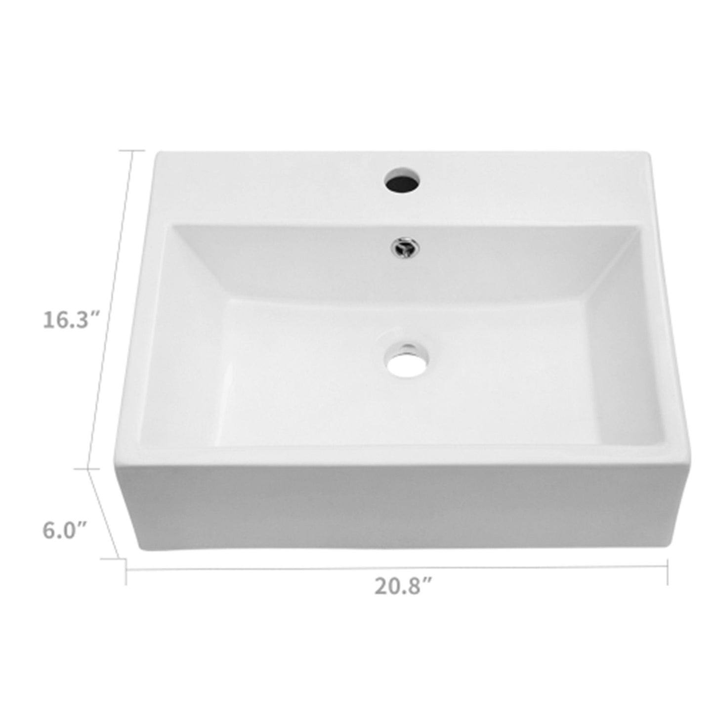 Modern Ceramic Rectangular Wall Mounted Bathroom Sink With Faucet Hole & Overflow Daily Nest