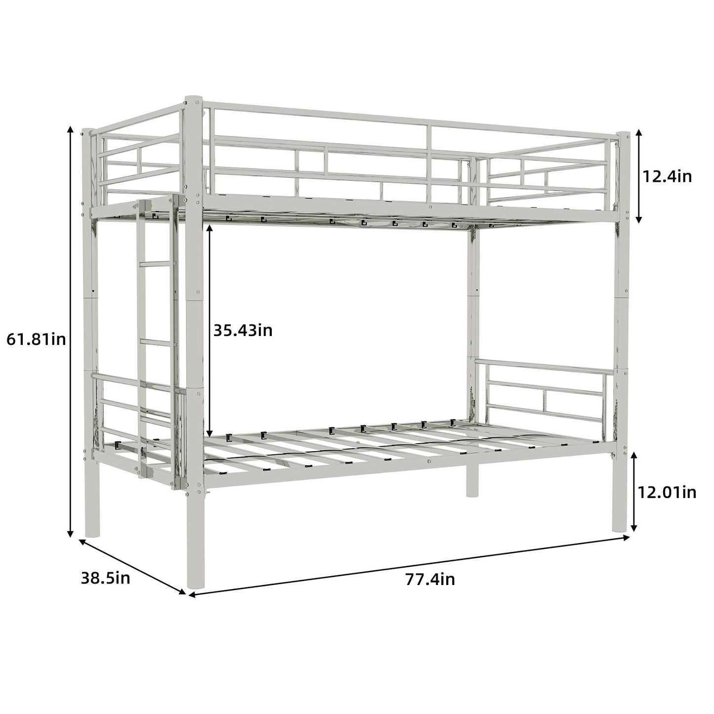 Metal Bunk Bed For Kids, Convertible Bedframe With Ladders & Guardrail Home Essentials