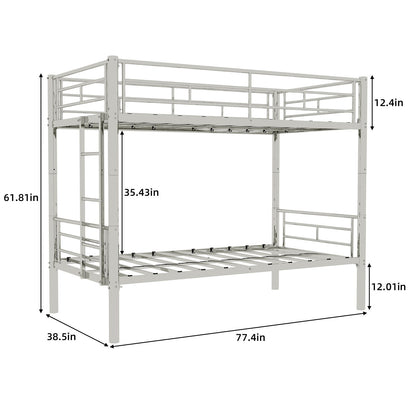 Metal Bunk Bed For Kids, Convertible Bedframe With Ladders & Guardrail Home Essentials