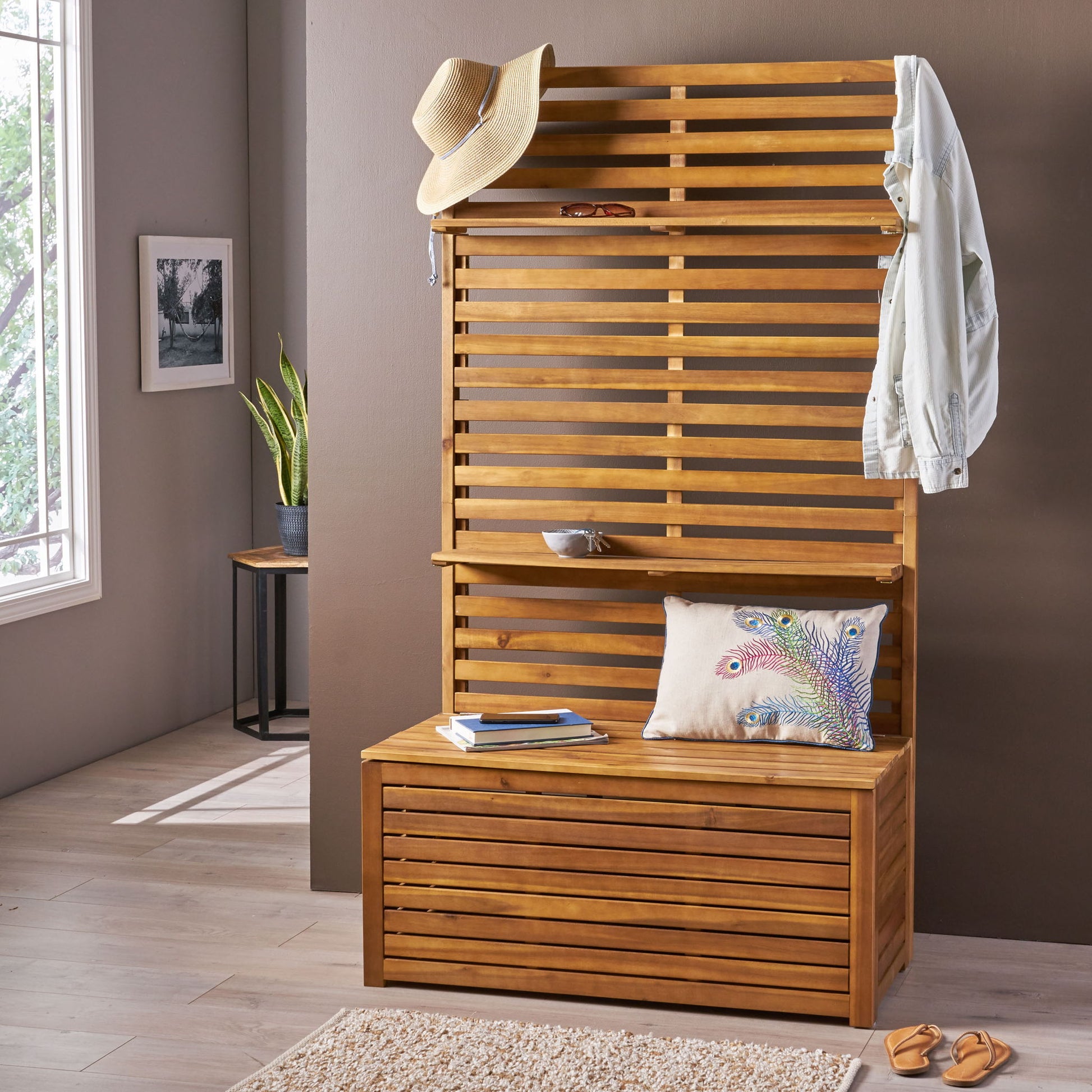 Storage Bench With Rack - Teak Noble House