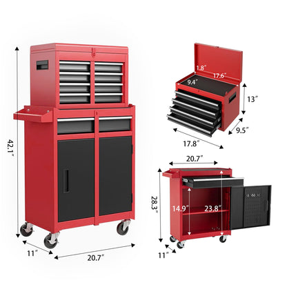 Tool Chest, 5 Drawer Rolling Tool Storage Cabinet With Detachable Top Tool Box, Liner, Universal Lockable Wheels, Adjustable Shelf, Locking Mechanism, Metal Tool Cart For Garage Workshop Daily Nest