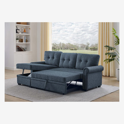 Blend Upholstered Sleeper Sofa With Reversible Chaise And Tufted Back - Dark Blue Home Essentials