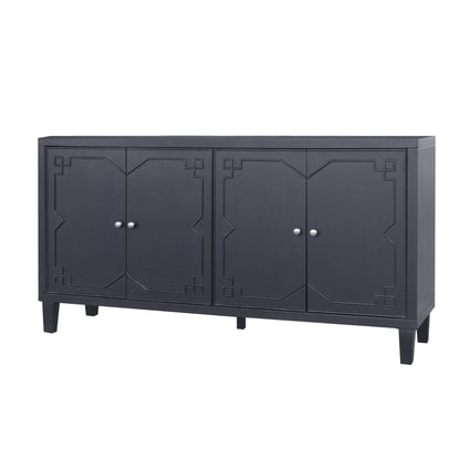 Accent Cabinet 4 Door Wooden Cabinet Sideboard Buffet Server Cabinet Storage Cabinet, For Living Room, Entryway, Hallway, Office, Kitchen And Dining Room - Matte Black Home Essentials