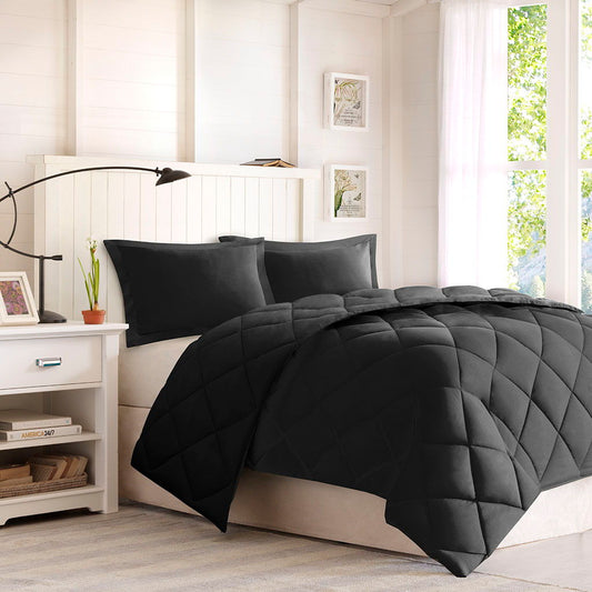 Larkspur - 3M Scotchgard Diamond Quilting Reversible Down Alternative Comforter Set - Black Madison Park Essentials